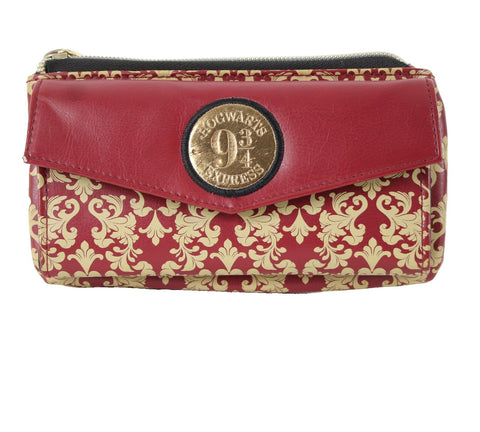 Harry Potter 7 x 4 Tan Burgundy Hogwarts 9 3/4 Express Inner Pockets Wallet