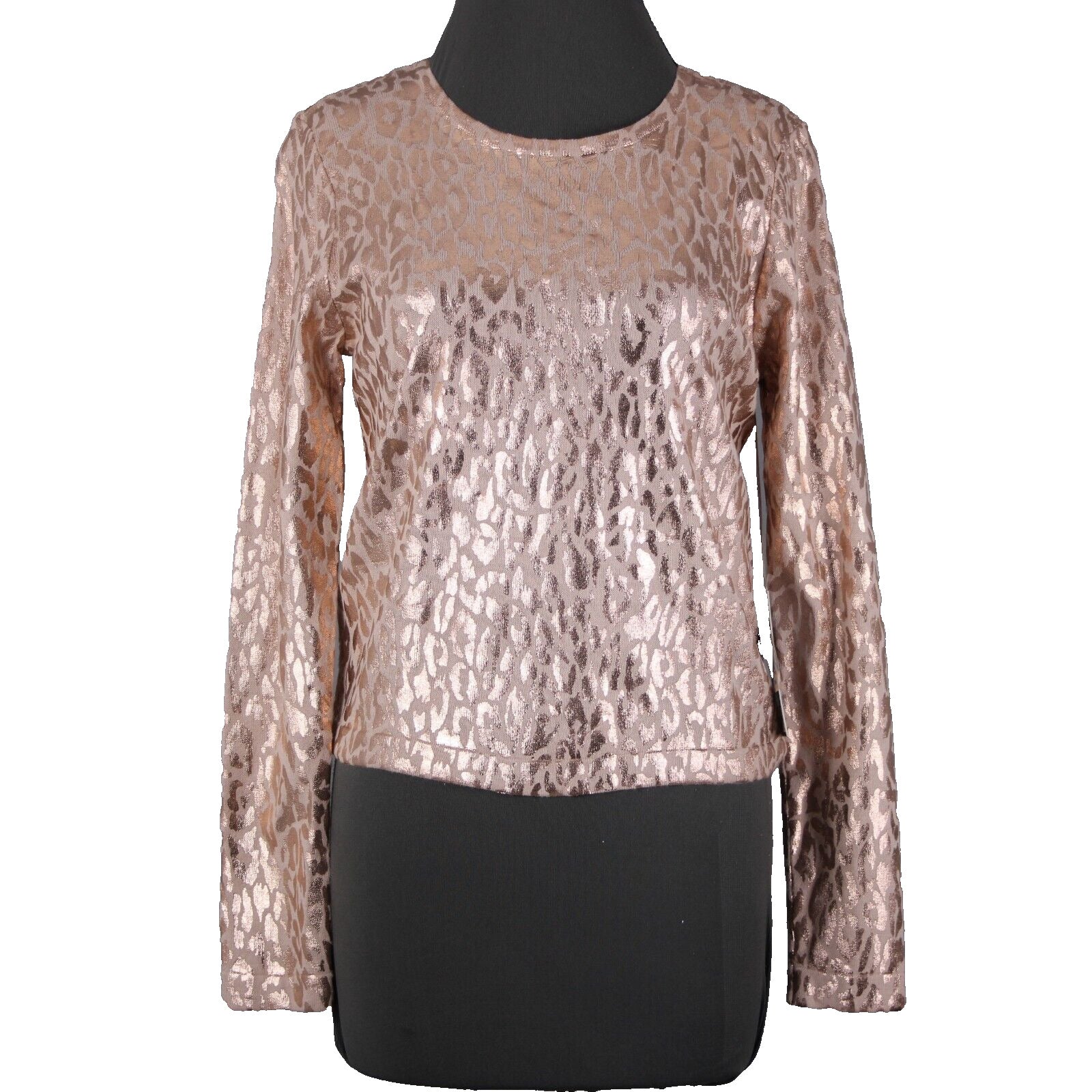 Jennifer Lopez NEW $58 Gilded Glamour Sz M Pink Metallic Animal Print Cotton Top