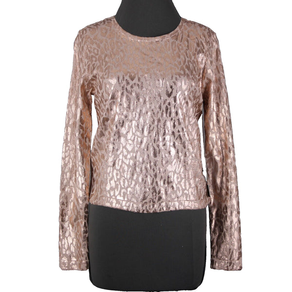 Jennifer Lopez NEW $58 Gilded Glamour Sz M Pink Metallic Animal Print Cotton Top