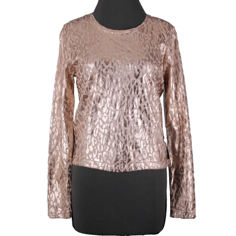 Jennifer Lopez NEW $58 Gilded Glamour Sz M Pink Metallic Animal Print Cotton Top