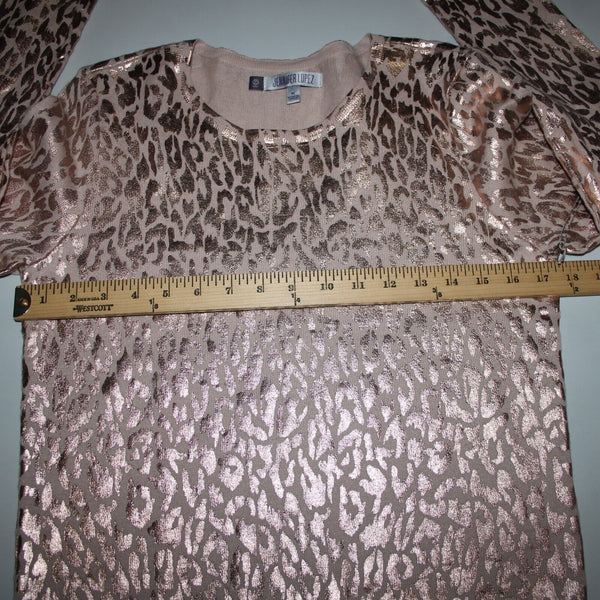 Jennifer Lopez NEW $58 Gilded Glamour Sz M Pink Metallic Animal Print Cotton Top