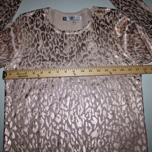 Jennifer Lopez NEW $58 Gilded Glamour Sz M Pink Metallic Animal Print Cotton Top