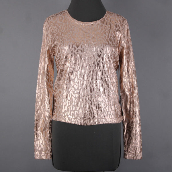 Jennifer Lopez NEW $58 Gilded Glamour Sz M Pink Metallic Animal Print Cotton Top