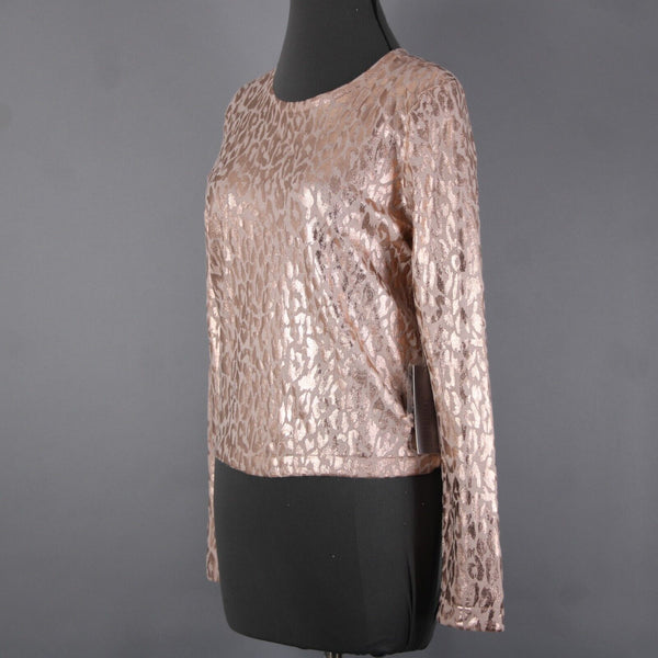 Jennifer Lopez NEW $58 Gilded Glamour Sz M Pink Metallic Animal Print Cotton Top