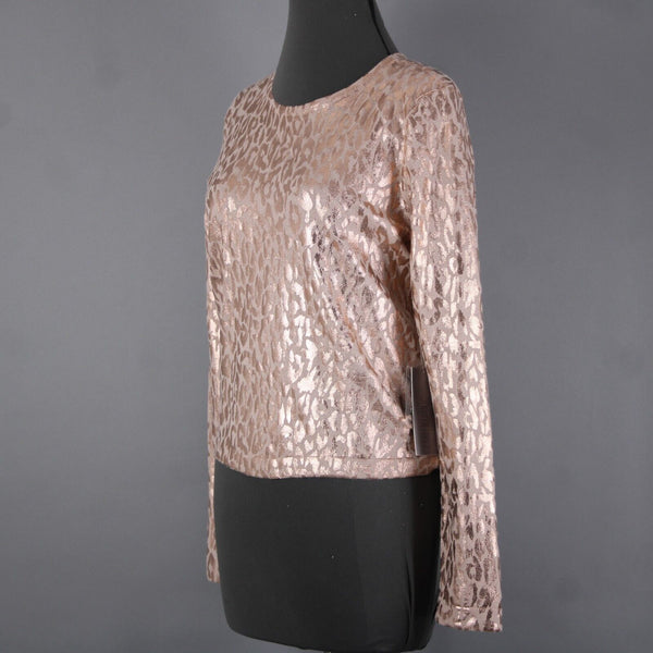 Jennifer Lopez NEW $58 Gilded Glamour Sz M Pink Metallic Animal Print Cotton Top