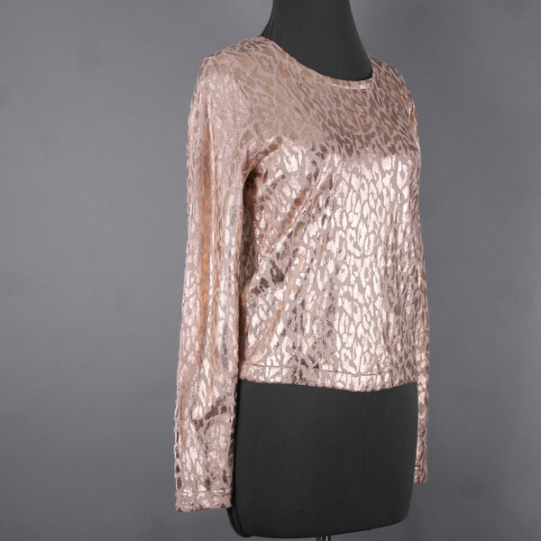 Jennifer Lopez NEW $58 Gilded Glamour Sz M Pink Metallic Animal Print Cotton Top