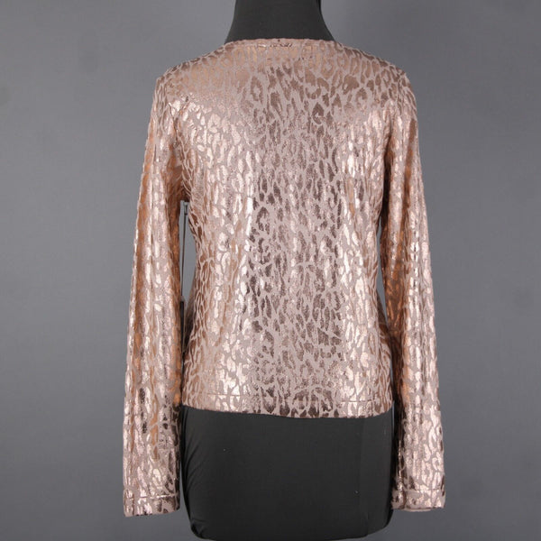 Jennifer Lopez NEW $58 Gilded Glamour Sz M Pink Metallic Animal Print Cotton Top