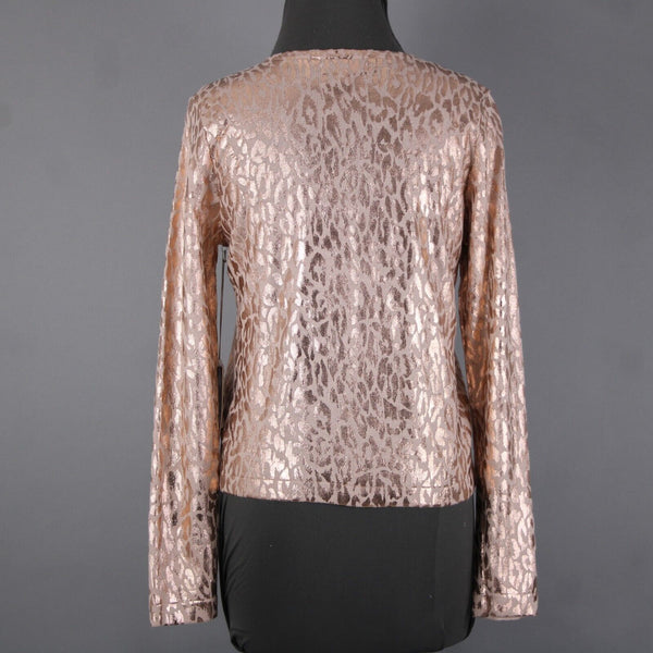 Jennifer Lopez NEW $58 Gilded Glamour Sz M Pink Metallic Animal Print Cotton Top