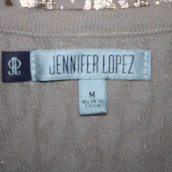 Jennifer Lopez NEW $58 Gilded Glamour Sz M Pink Metallic Animal Print Cotton Top