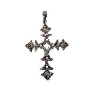Sterling Silver 1.75" Marcasite Cross Pendant