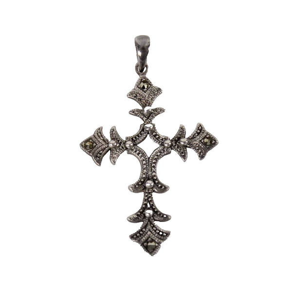 Sterling Silver 1.75" Marcasite Cross Pendant