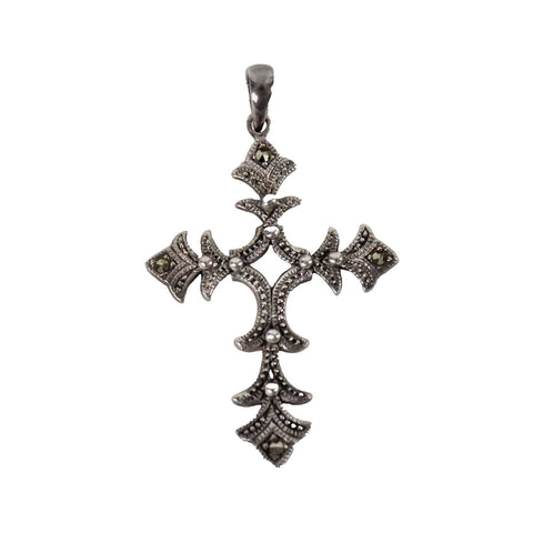 Sterling Silver 1.75" Marcasite Cross Pendant