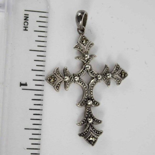 Sterling Silver 1.75" Marcasite Cross Pendant