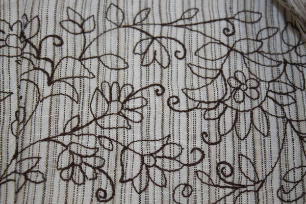 Carole Little Sz 14 X 27 Cream Brown Embroidered Pinstriped 100% Linen Pant