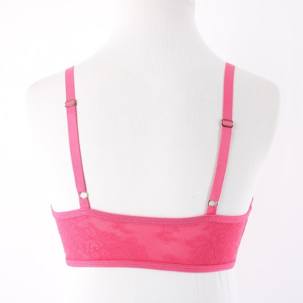 Natori Sz 34D Bright Pink Lace Yellow Lined Nylon Blend Front Closure Bra