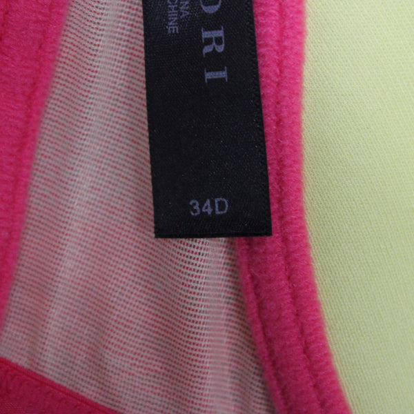 Natori Sz 34D Bright Pink Lace Yellow Lined Nylon Blend Front Closure Bra