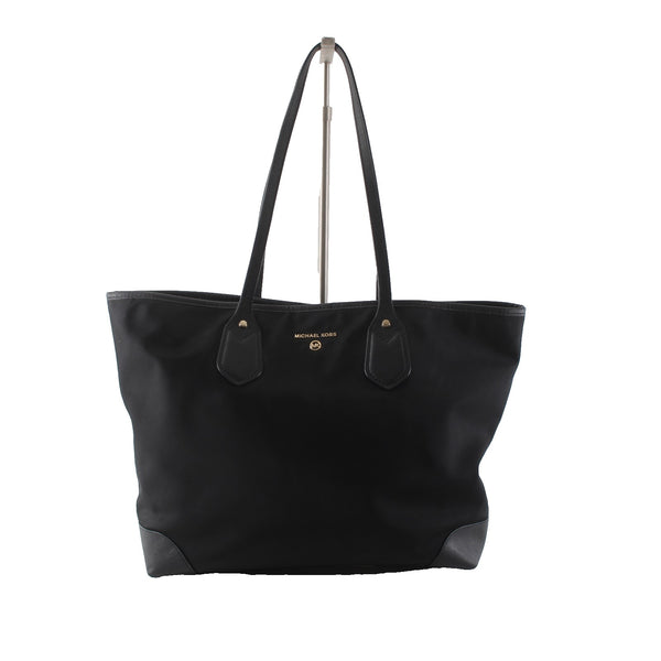Michael Kors Purse Eva 17 x 11 x 5 Black Gold Hardware Nylon Finish Tote Purse