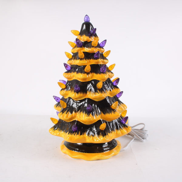 Milltown Merchants Christmas Tree Black Orange Purple Ceramic Lights Up Tree