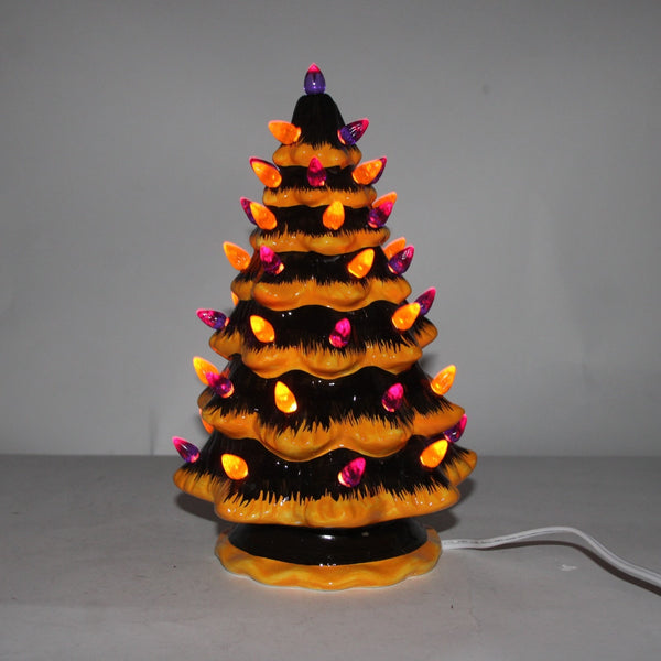 Milltown Merchants Christmas Tree Black Orange Purple Ceramic Lights Up Tree