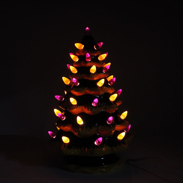 Milltown Merchants Christmas Tree Black Orange Purple Ceramic Lights Up Tree