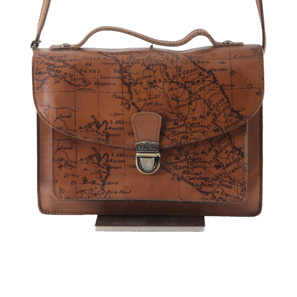Patricia Nash Purse 10 x 8 x  3 Brown World Map Inner Pockets Leather Purse