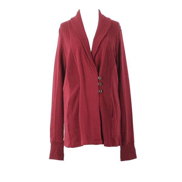 Lucky Lotus Jacket NEW $99 Sz L Red Burgundy Knit Collared 100% Cotton Jacket
