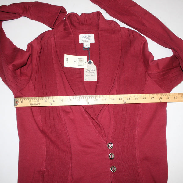 Lucky Lotus Jacket NEW $99 Sz L Red Burgundy Knit Collared 100% Cotton Jacket