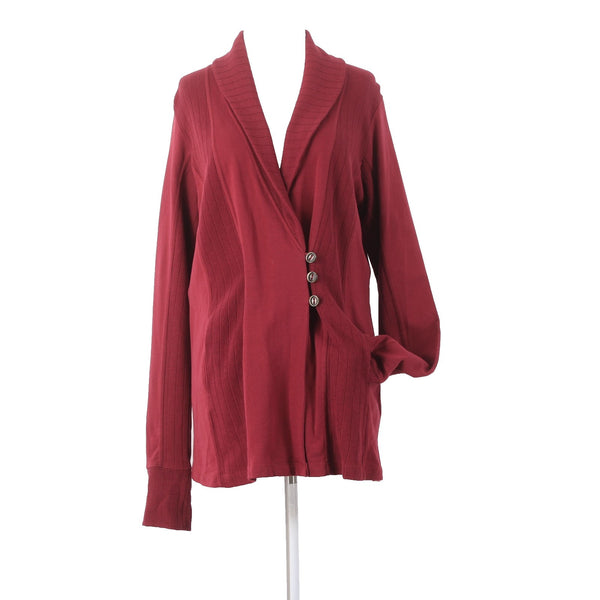 Lucky Lotus Jacket NEW $99 Sz L Red Burgundy Knit Collared 100% Cotton Jacket