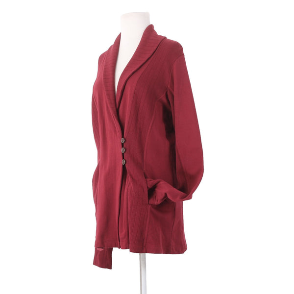 Lucky Lotus Jacket NEW $99 Sz L Red Burgundy Knit Collared 100% Cotton Jacket