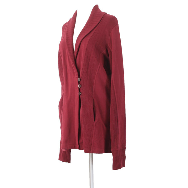 Lucky Lotus Jacket NEW $99 Sz L Red Burgundy Knit Collared 100% Cotton Jacket