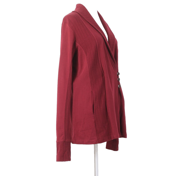 Lucky Lotus Jacket NEW $99 Sz L Red Burgundy Knit Collared 100% Cotton Jacket
