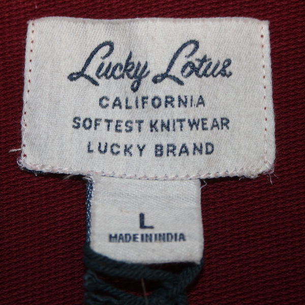 Lucky Lotus Jacket NEW $99 Sz L Red Burgundy Knit Collared 100% Cotton Jacket