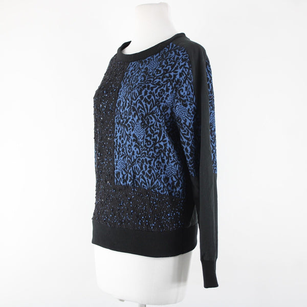 Walter Baker W1118 Sz XS Black Royal Blue Polyester Rayon Sweater Top