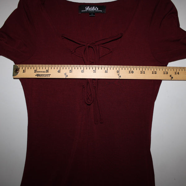 Lulu's Sz XS Burgundy Red Long Sleeve Low Neck Rayon Spandex Dress