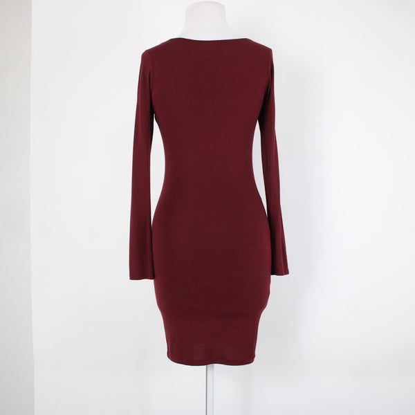Lulu's Sz XS Burgundy Red Long Sleeve Low Neck Rayon Spandex Dress
