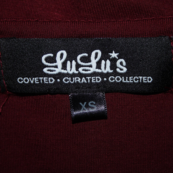 Lulu's Sz XS Burgundy Red Long Sleeve Low Neck Rayon Spandex Dress
