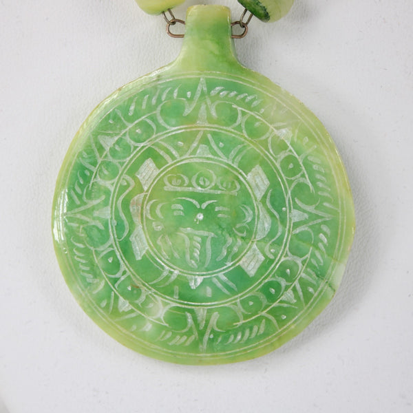 Green Opal Necklace Green Opal Carved Inca Sun God 25" Necklace