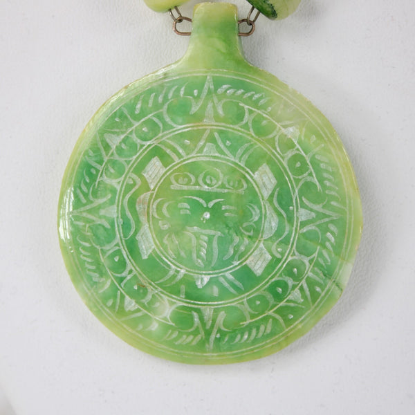 Green Opal Necklace Green Opal Carved Inca Sun God 25" Necklace