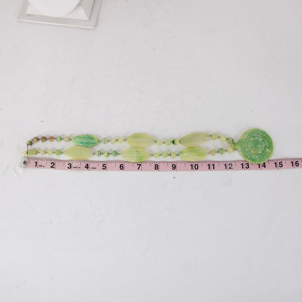 Green Opal Necklace Green Opal Carved Inca Sun God 25" Necklace