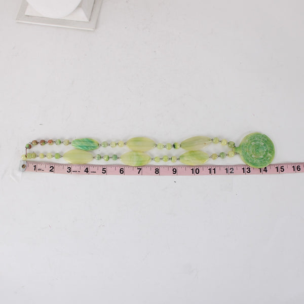 Green Opal Necklace Green Opal Carved Inca Sun God 25" Necklace