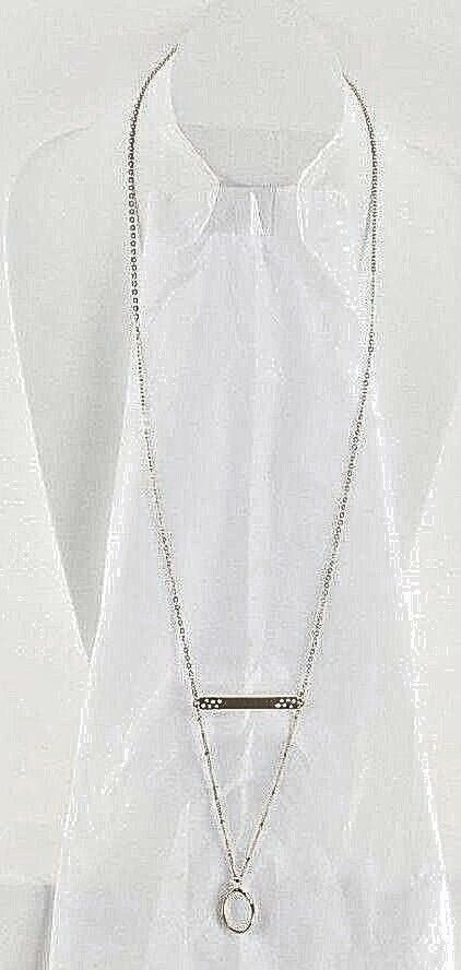 World Market NEW $15 30" Goldtone Chain Bar Opalescent Stone Necklace