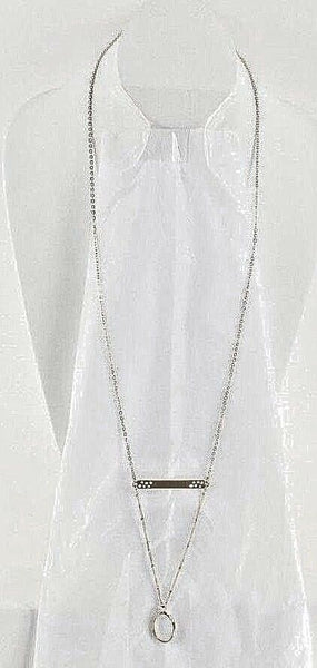 World Market NEW $15 30" Goldtone Chain Bar Opalescent Stone Necklace