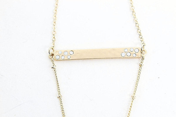 World Market NEW $15 30" Goldtone Chain Bar Opalescent Stone Necklace
