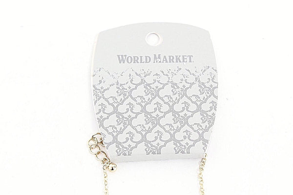 World Market NEW $15 30" Goldtone Chain Bar Opalescent Stone Necklace