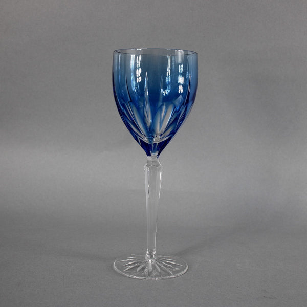 Bohemian Win Glass Czechoslovakia Crystal Cut Blue 8.25" Wine Glass