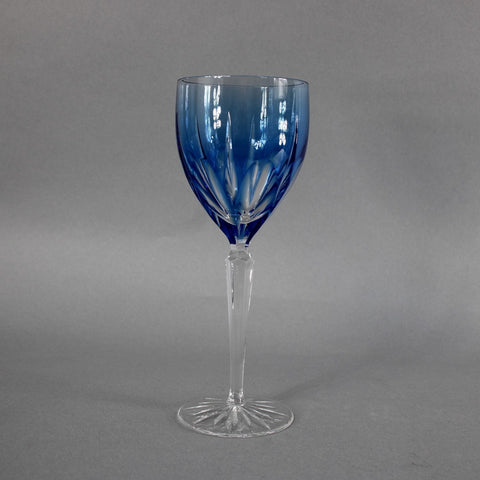 Bohemian Win Glass Czechoslovakia Crystal Cut Blue 8.25" Wine Glass