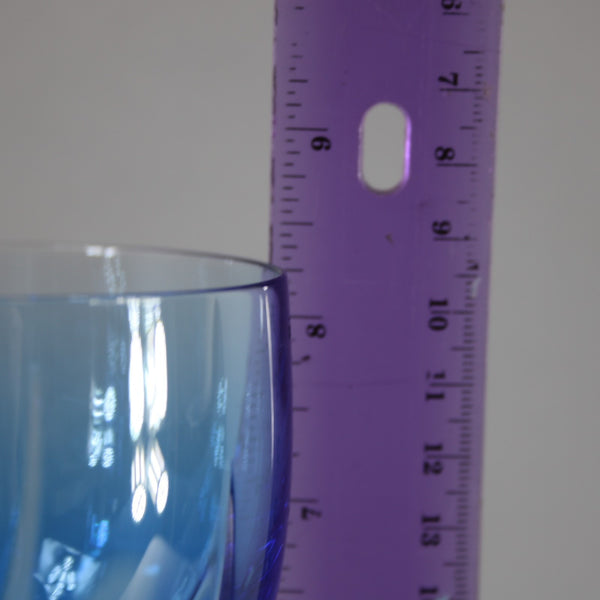 Bohemian Win Glass Czechoslovakia Crystal Cut Blue 8.25" Wine Glass