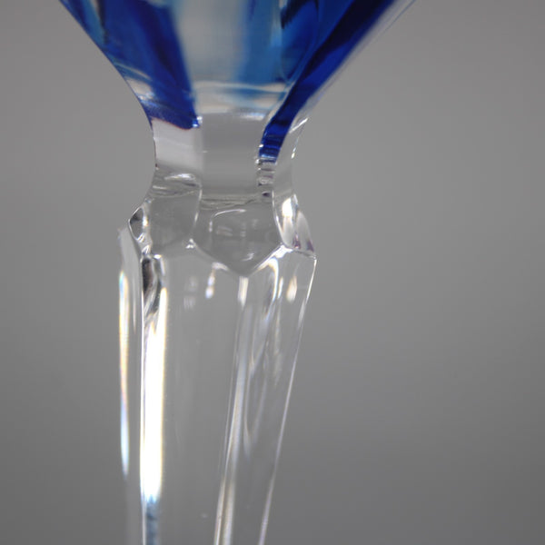 Bohemian Win Glass Czechoslovakia Crystal Cut Blue 8.25" Wine Glass