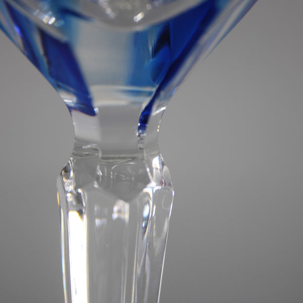 Bohemian Win Glass Czechoslovakia Crystal Cut Blue 8.25" Wine Glass