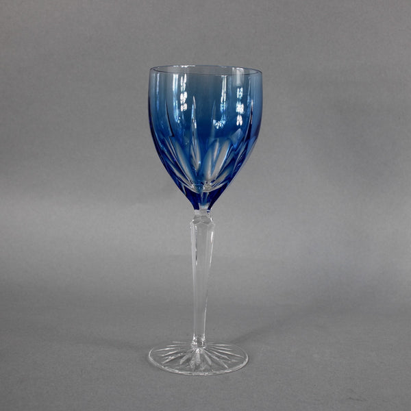 Bohemian Win Glass Czechoslovakia Crystal Cut Blue 8.25" Wine Glass